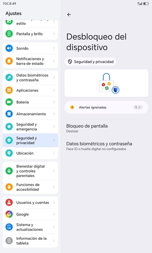 Seleccione Bloqueo de pantalla