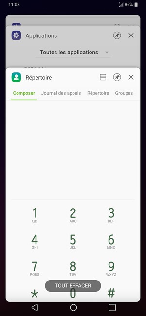 Sélectionnez TOUT EFFACER pour fermer toutes les applications en cours d'exécution