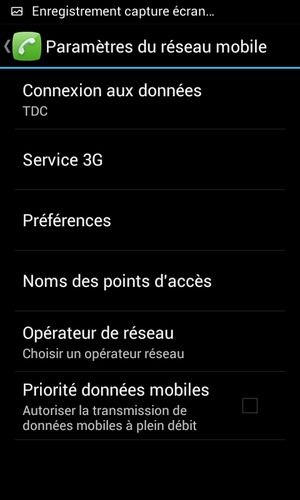 Sélectionnez Service 3G