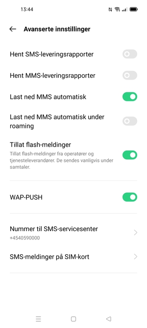 Velg Nummer til SMS-servicesenter