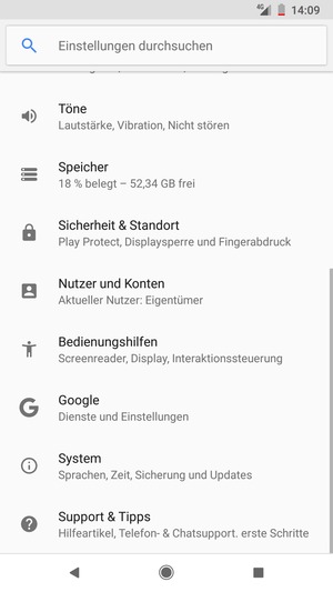 Gehen Sie zurück zum Einstellungen Menü und wählen Sie Nutzer und Konten