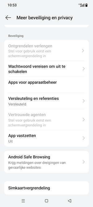 Scroll naar en selecteer Simkaartvergrendeling