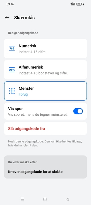 Din telefon er nu sikret med en skærmlås