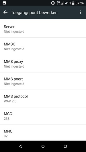 Scroll naar beneden en voer mms-gegevens in