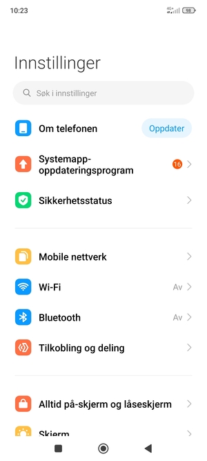Velg Tilkobling og deling