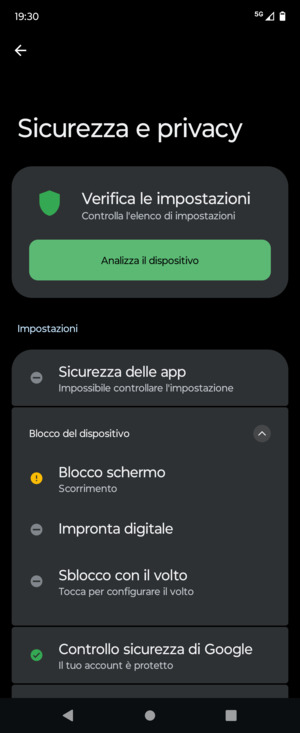 Seleziona Blocco schermo