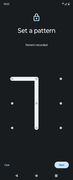 Draw an unlock pattern and select Next