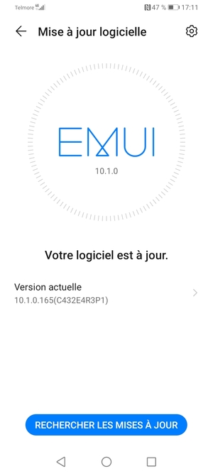 Si votre téléphone est à jour, vous verrez l'écran suivant