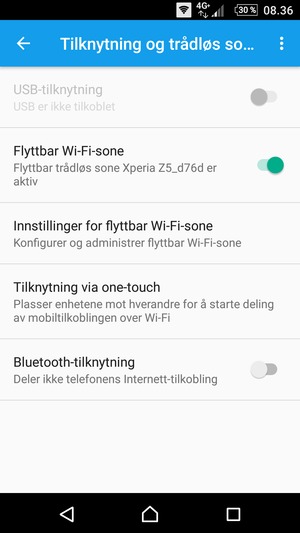 Telefonen din er konfigurert for bruk som et modem
