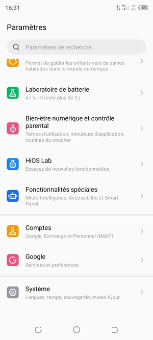 Faites défiler et sélectionnez Système