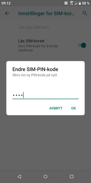 Bekreft din nye PIN-kode for SIM-kort og velg OK