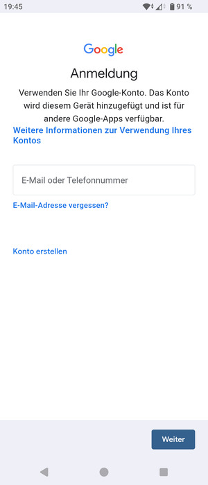 Geben Sie Ihre Gmail Adresse ein und wählen Sie Weiter
