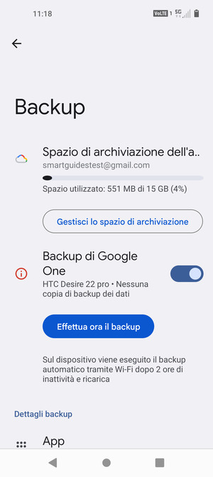 Seleziona Spazio di archivazione dell'account