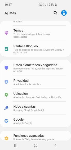 Desplácese y seleccione Datos biométricos y seguridad