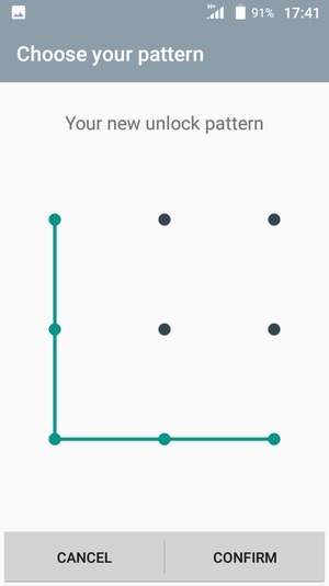 Draw the unlock pattern again and select CONFIRM