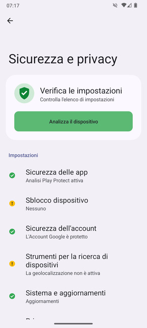 Seleziona Sblocco dispositivo