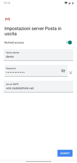 Inserisci l'indirizzo del server di posta in uscita
