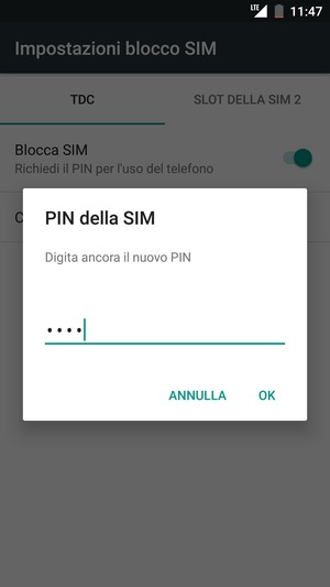 Conferma il nuovo PIN SIM e seleziona OK