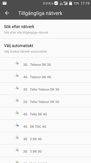 Välj en nätverksoperatör från listan