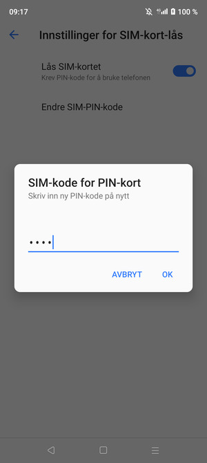Bekreft din nye PIN-kode for SIM-kort og velg OK