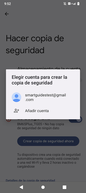 Seleccione su cuenta de copia de seguridad