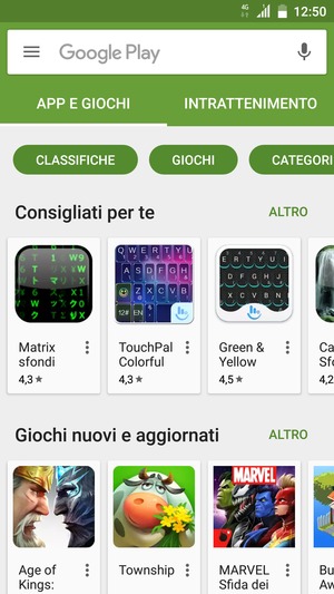 Seleziona la barra di ricerca