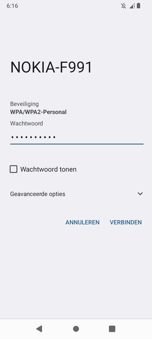 Voer het WiFi-wachtwoord in en selecteer VERBINDEN