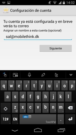 Déle a su cuenta un nombre y seleccione Siguiente