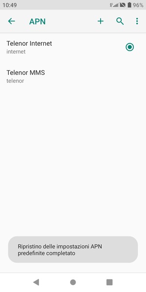 Le impostazioni del tuo telefono saranno ripristinate secondo le impostazioni internet e MMS predefinite