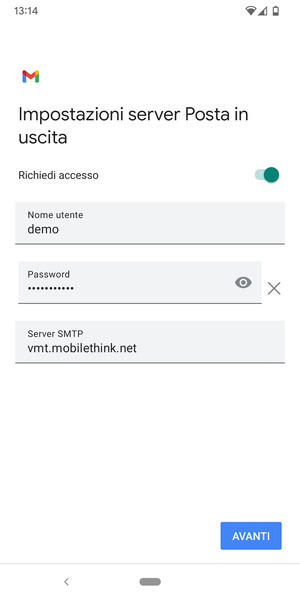 Inserisci l'indirizzo del server di posta in uscita