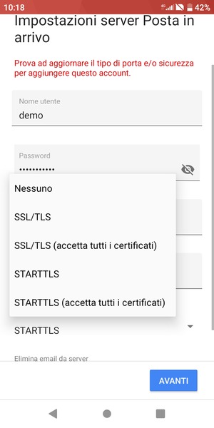 Seleziona Nessuno e AVANTI