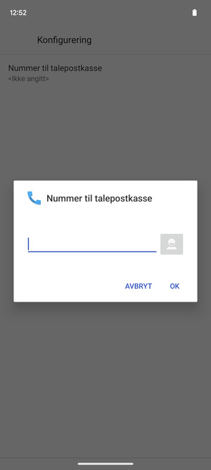 Skriv inn Nummer til talepostkasse og velg OK