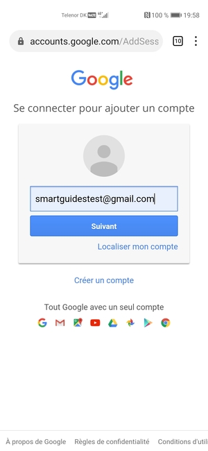 Saisissez votre adresse Gmail et sélectionnez Suivant