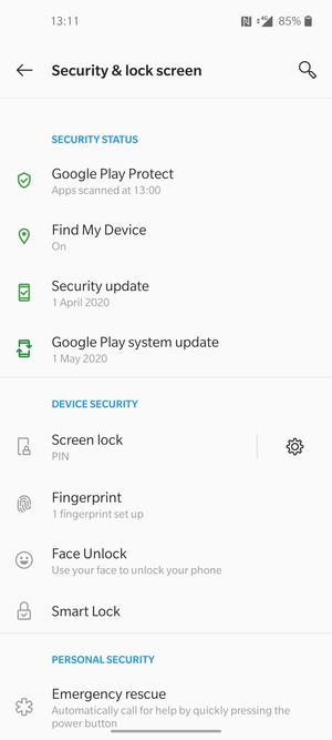 To activate your screen lock, go to the Security & lock screen menu and select Screen lock