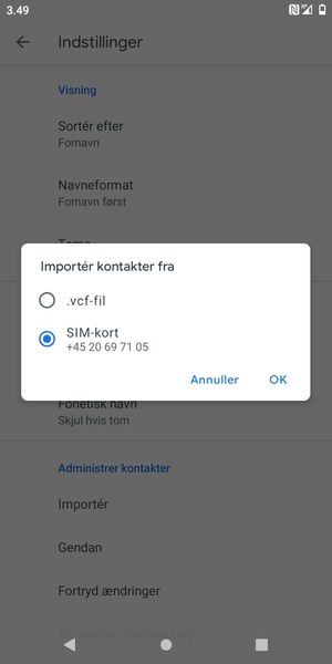 Vælg SIM-kort og vælg OK