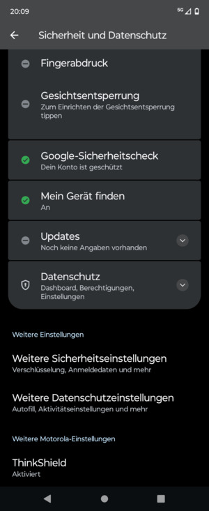 Scrollen Sie und wählen Sie Weitere Sicherheitseinstellungen
