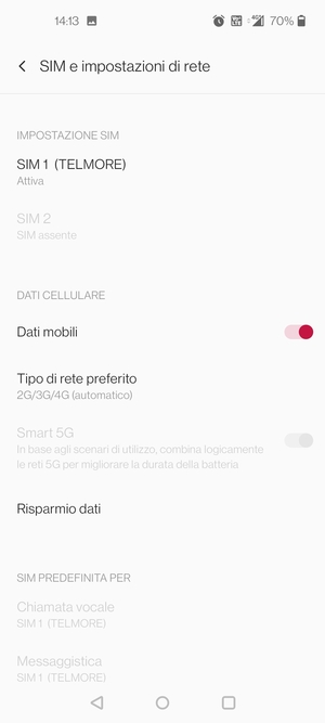 Seleziona SIM 1 o SIM 2