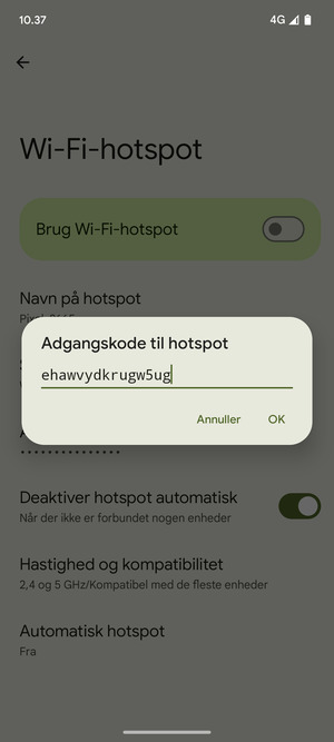 Indtast en Wi-Fi-hotspot adgangskode på minimum 8 tegn og vælg OK