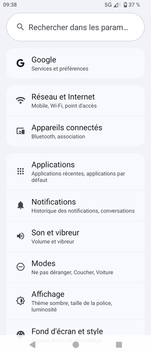 Sélectionnez Réseau et Internet