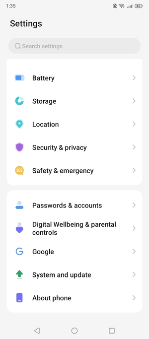 Scroll to and select Passwords & accounts