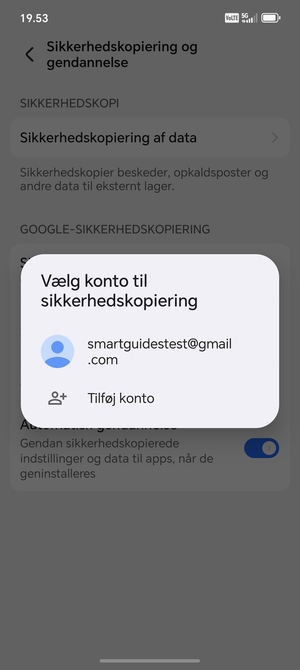 Vælg din sikkerhedskopi-konto