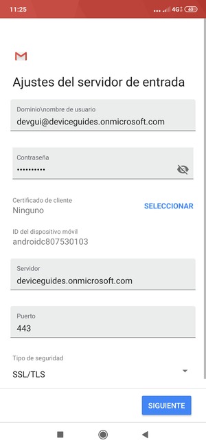 Introduzca la dirección de servidor Exchange y seleccione SIGUIENTE