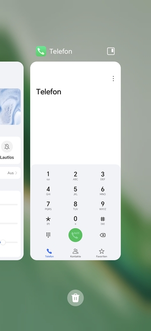 Wählen Sie das Symbol Löschen, um alle laufende Apps zu schließen