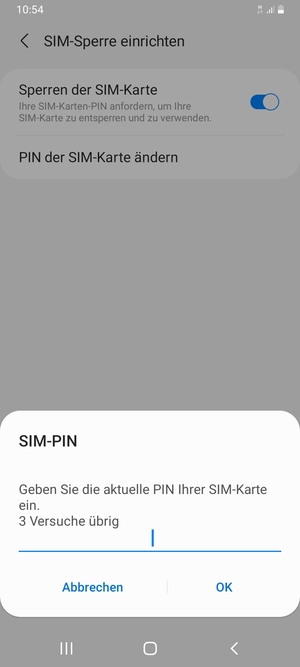 Geben Sie Ihre Aktuelle PIN Ihrer SIM-Karte ein und wählen Sie OK