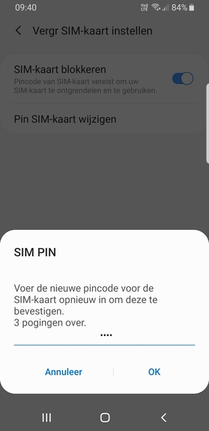 Bevestig uw nieuwe pincode voor de SIM-kaart en selecteer OK