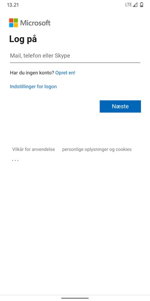 Indtast din e-mailadresse og vælg Næste