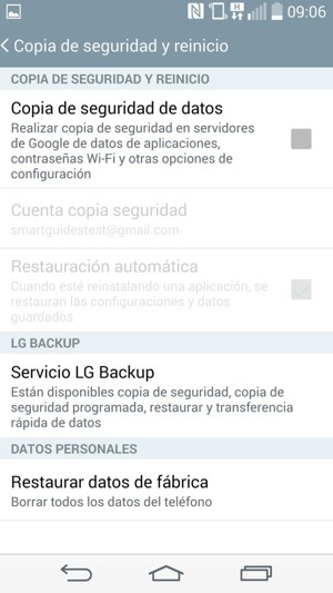 Marque la casilla de verificación Copia de seguridad de datos