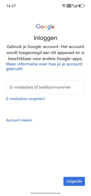 Voer uw Gmail adres in en selecteer Volgende