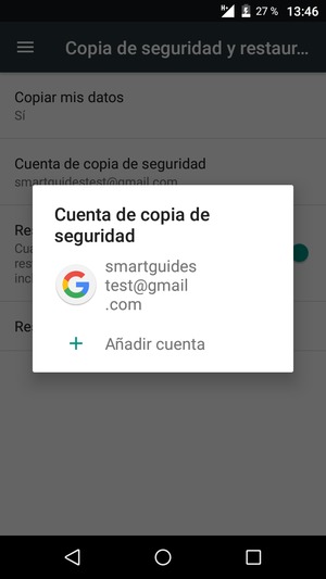 Seleccione su cuenta de copia de seguridad