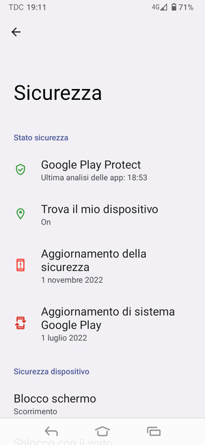 Per attivare il blocco dello schermo, vai al menu Sicurezza e seleziona Blocco schermo